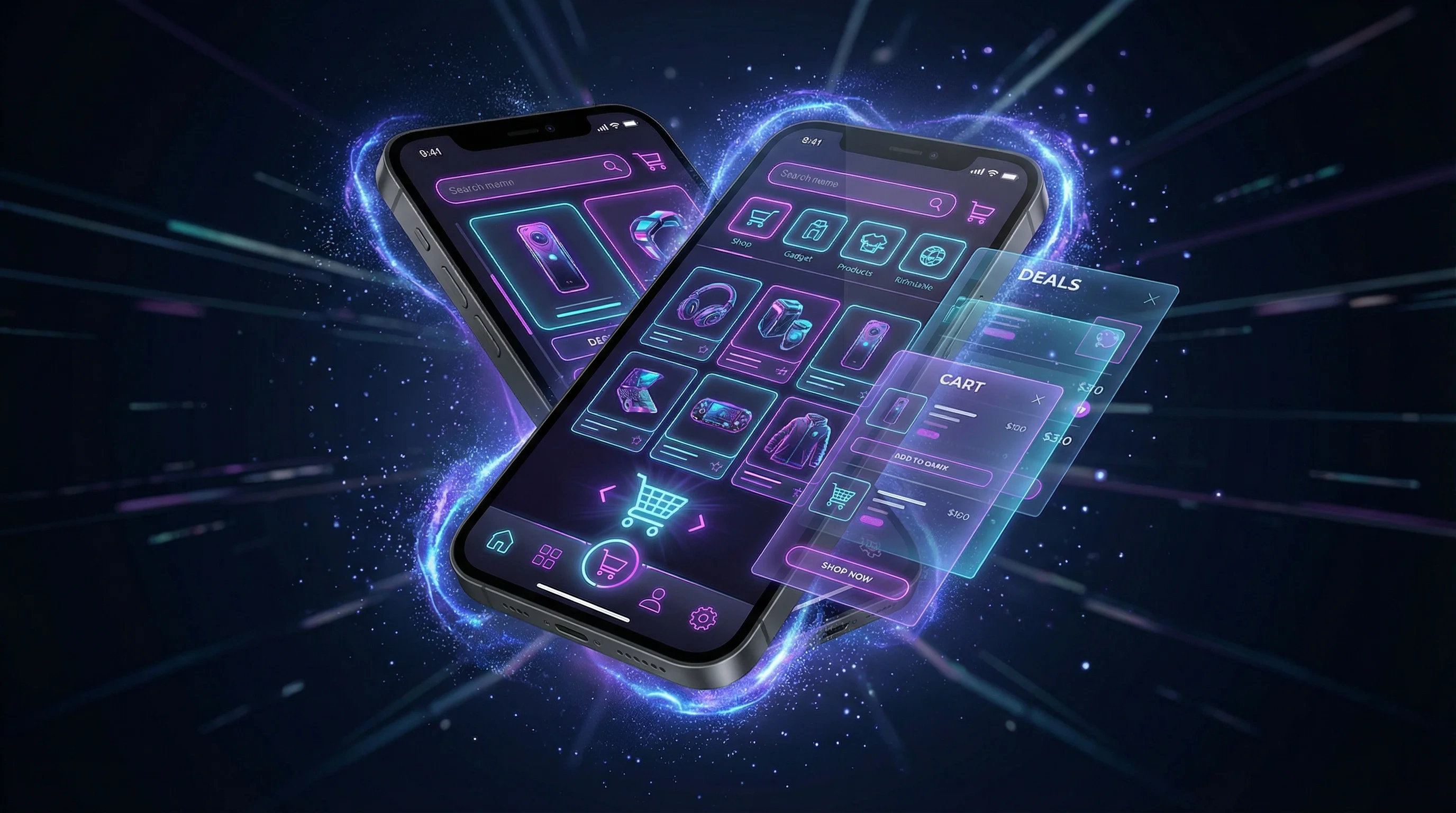 花都影视 | 热门影视IP正版周边商城 | 花都影迷的专属购物天堂APP界面展示 - 赛博朋克风格移动端购物体验